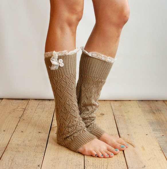 SALE SALE The Lacey Lou Gold Open-work Leg Warmers w/ ivory knit lace trim & buttons - Legwarmers boot socks (item no. 3-11)