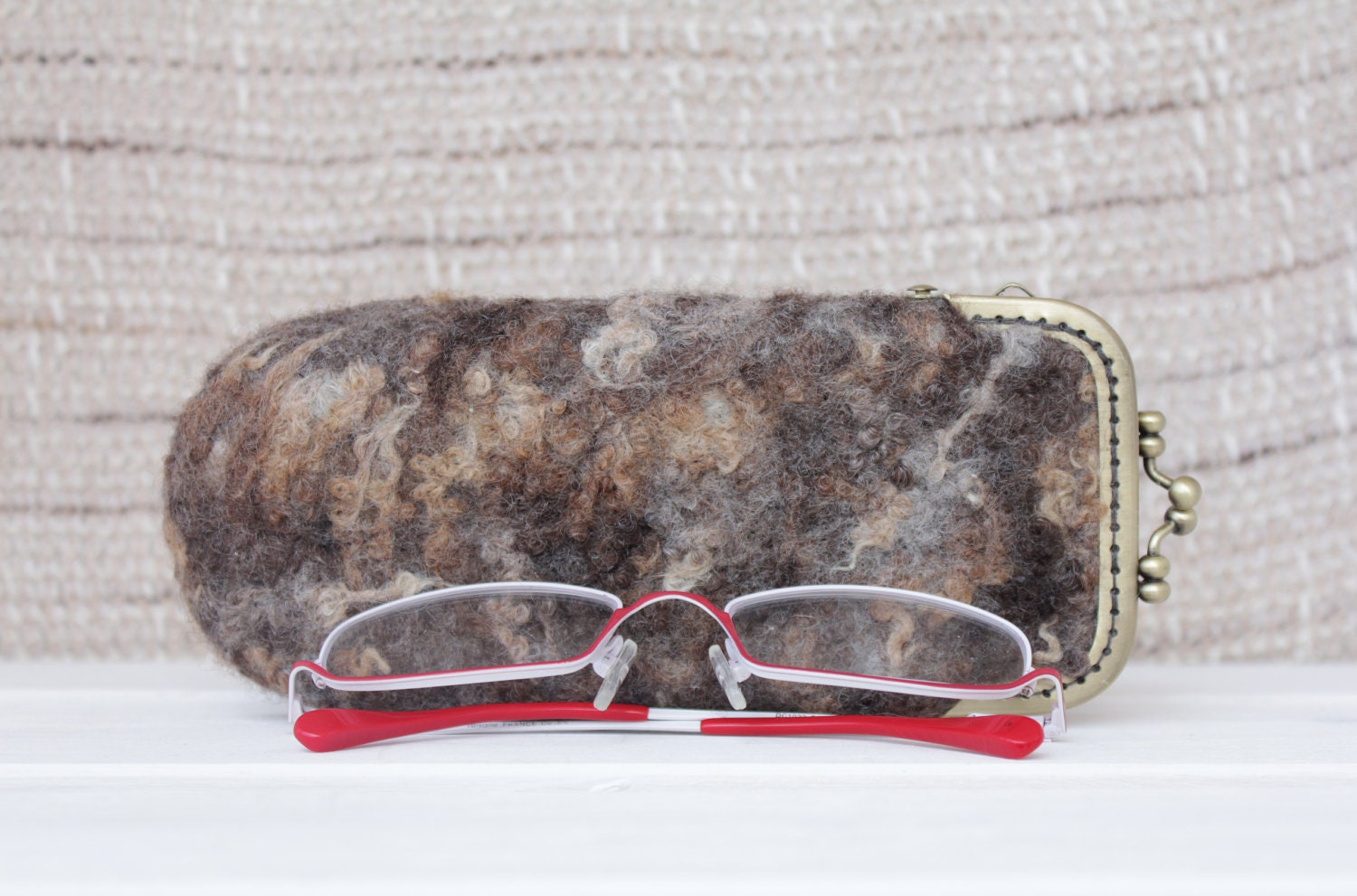 Hand felted brown case for glasses or sunglasses - made to order
