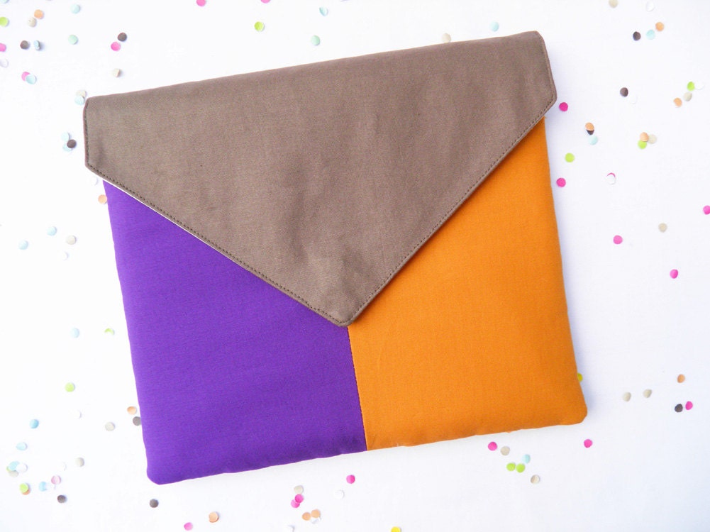 Ipad case / sleeve,  color block in purple,  brown and apricot