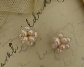 2 Round pearl cluster beads in shades of peach handmade basketwork for jewelry making .Size: about 12mm in diameter.