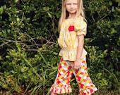 Spring Summer ruffle capri pant Children Girl Tahiti Sunrise From Mudan 2t, 3t, 4t, 5t, 6 yellow pink orange