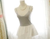10% OFF SALE Romantic Lace Trim Ballerina Gray Tank Top Cami Spaghetti Strap White Pleated Tunic pastel