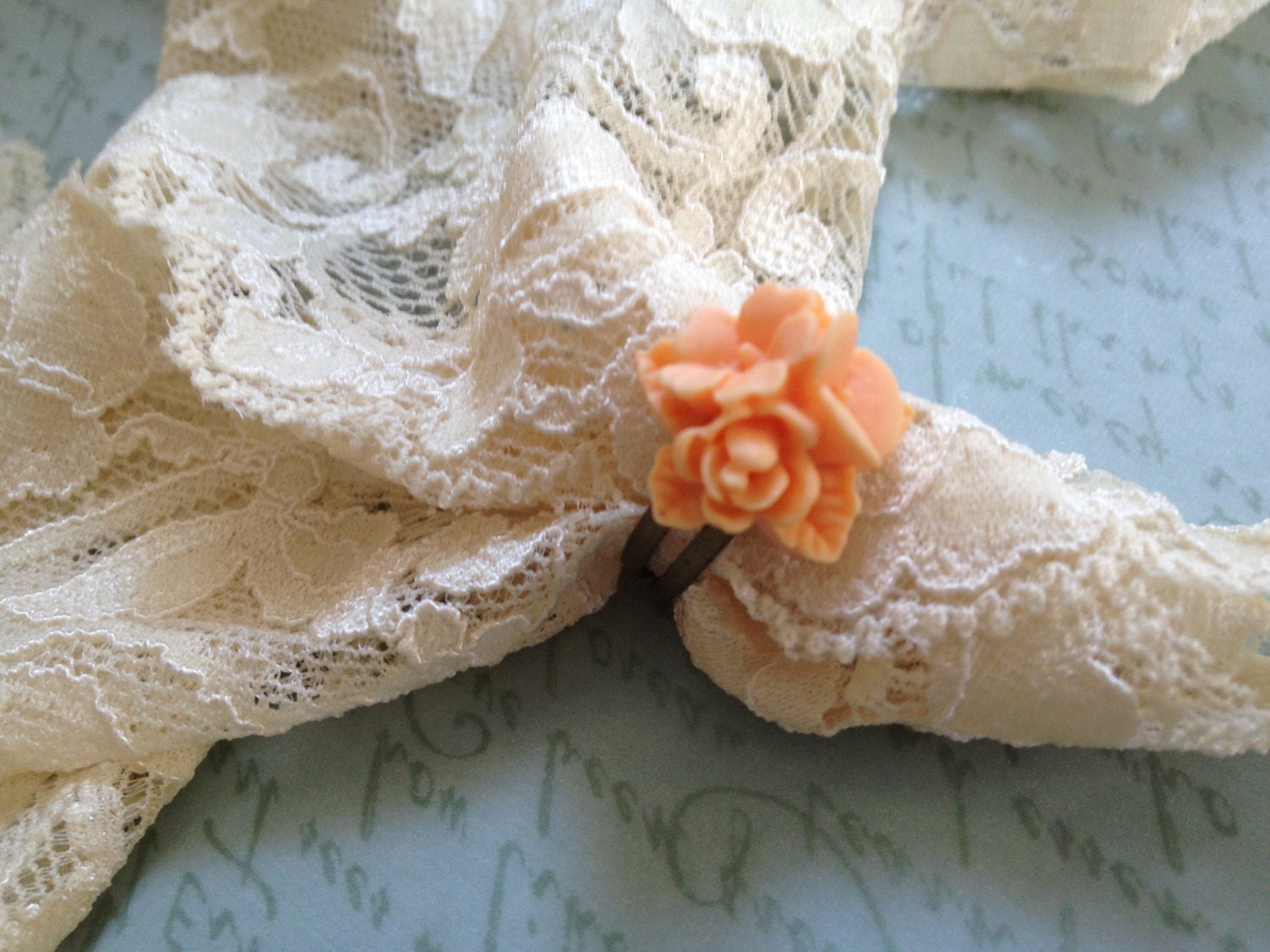 Peach Triple Flower Cabochon Ring - Flower Ring - Adjustable - Antique Brass/Silver
