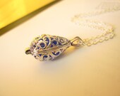 Teardrop Locket Necklace with enclosed Royal Blue Blue Sea Glass - Bridesmaids Jewelry or Something Blue in Beach wedding