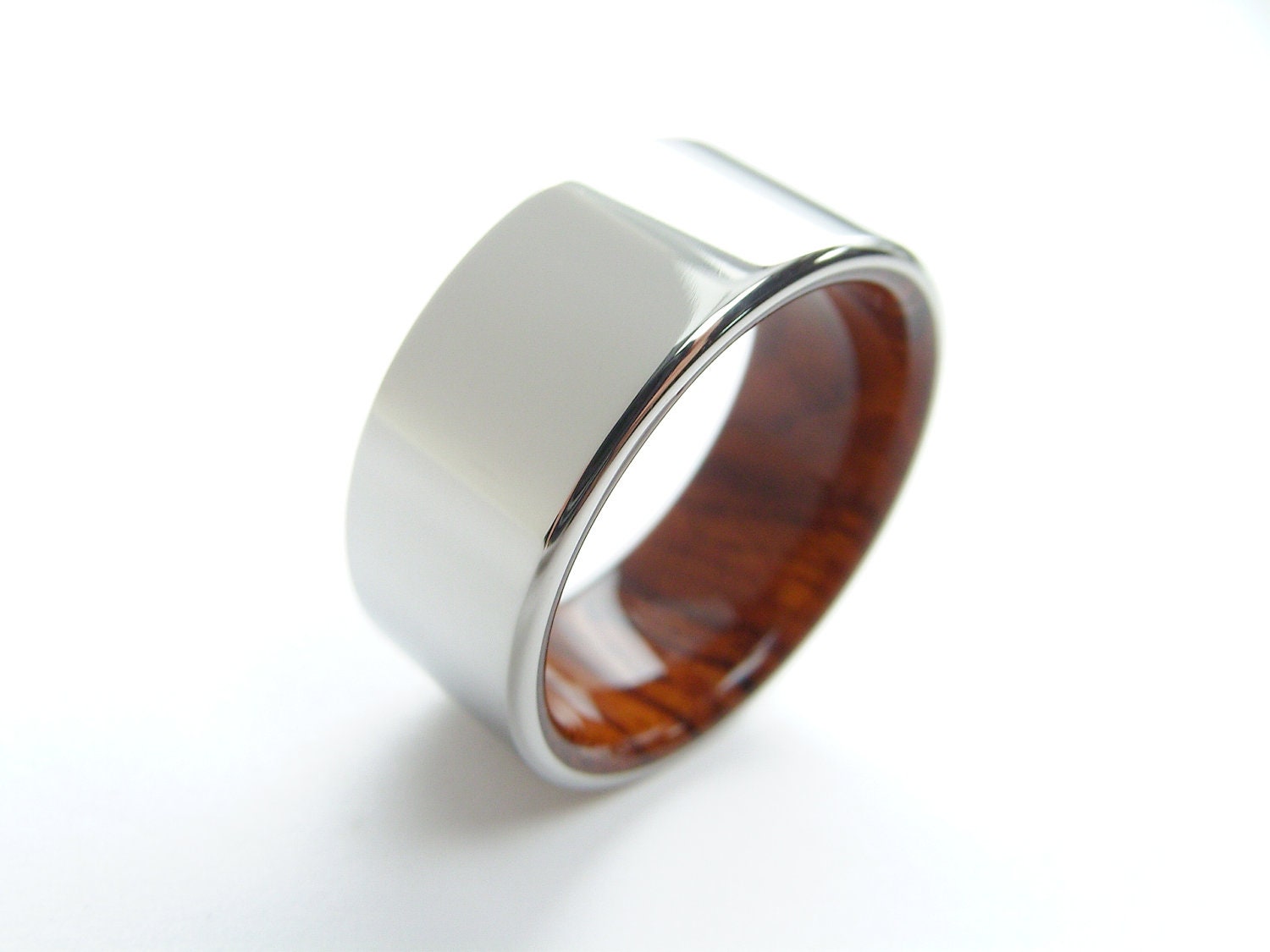 Wood and Titanium ring -- Rosewood interior with polished Titanium exterior