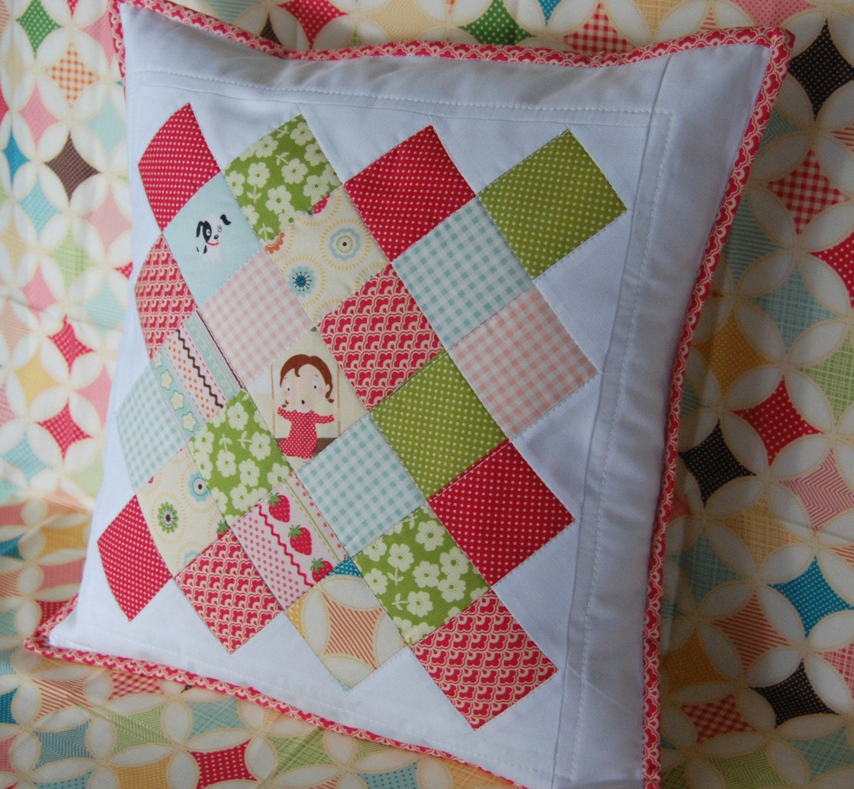 Fly A Kite Pillow Cover - Pillow Cover - Patchwork Pillow Cover -  Quilted Pillow Cover - Granny Square - Riley Blake - 16 inch