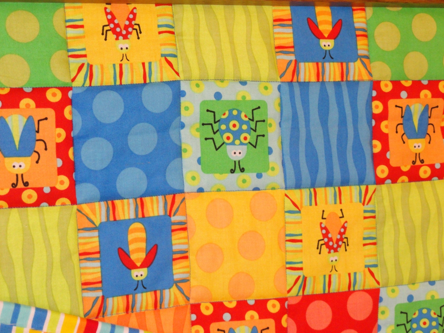Bugs, Bugs, Bugs... Modern, Colorful and Bright Patchwork Baby Quilt