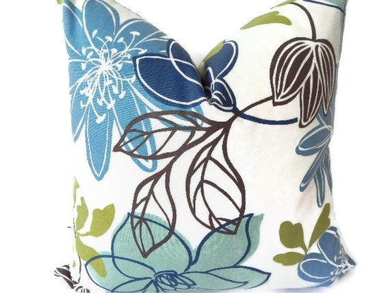 Floral Decorative Pillow Cover 20X20 Home Decor Fabric-Throw Pillow-Blue-Accent Pillow-Living Room Pillow-Toss Pillow