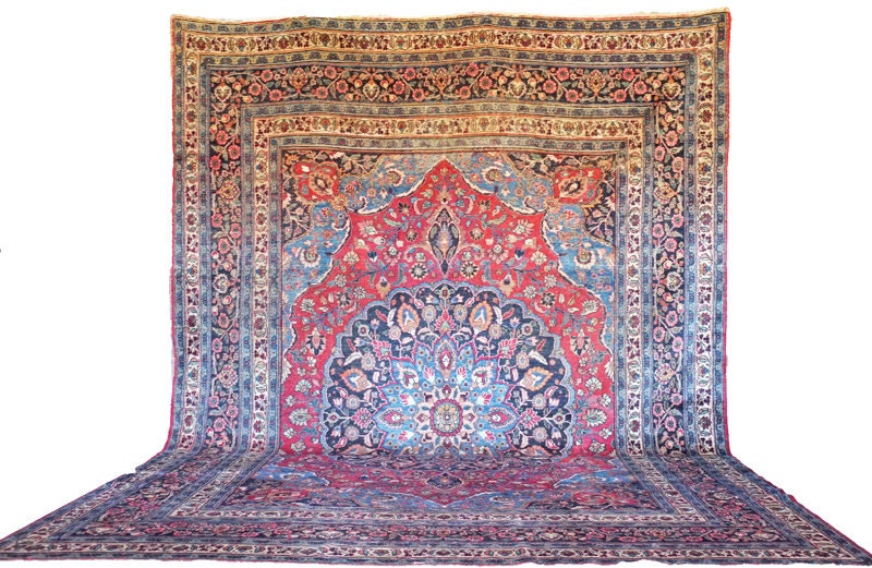 Worn Antique Persian Mashad  Rug. c1880. 12'6" x 9"
