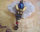 Guardian Angel "Angels on Duty" 911 Tribute Pin, Ruby Red, Royal Blue & Antique Bronze Wing Nut