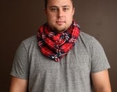 SALE - Plaid Scarf - Red and Navy Circle Scarf