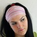 Pink White Stretchy Headband - Striped Fabric Womens wide hair band urban turban head wrap headband