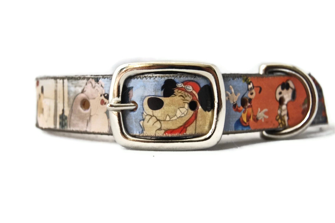 Leather dog collar 3/4 inch wide / iconic cartoon dogs / Cool leather collar