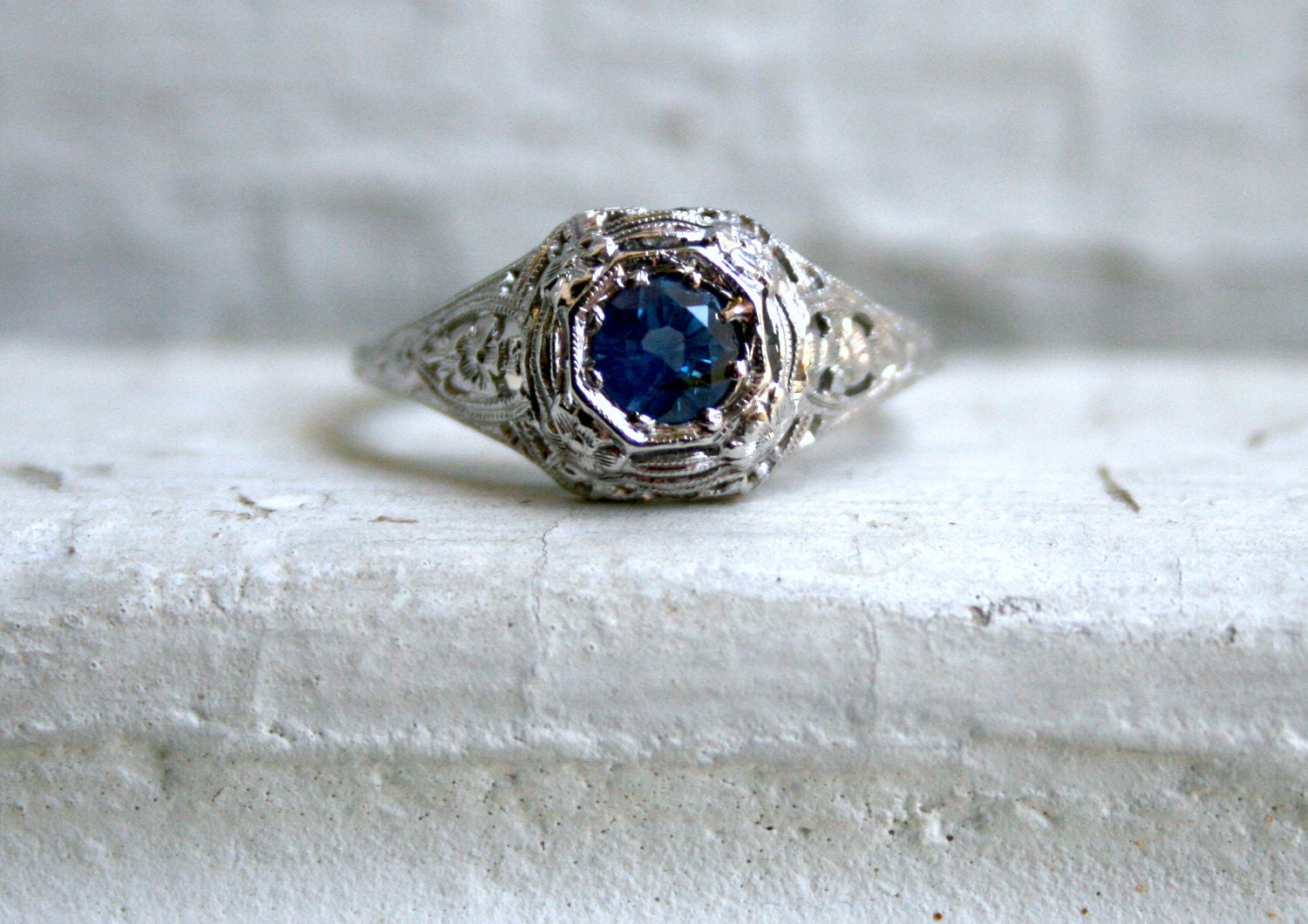 RESERVED - Stunning Vintage Platinum Sapphire Engagement Ring.