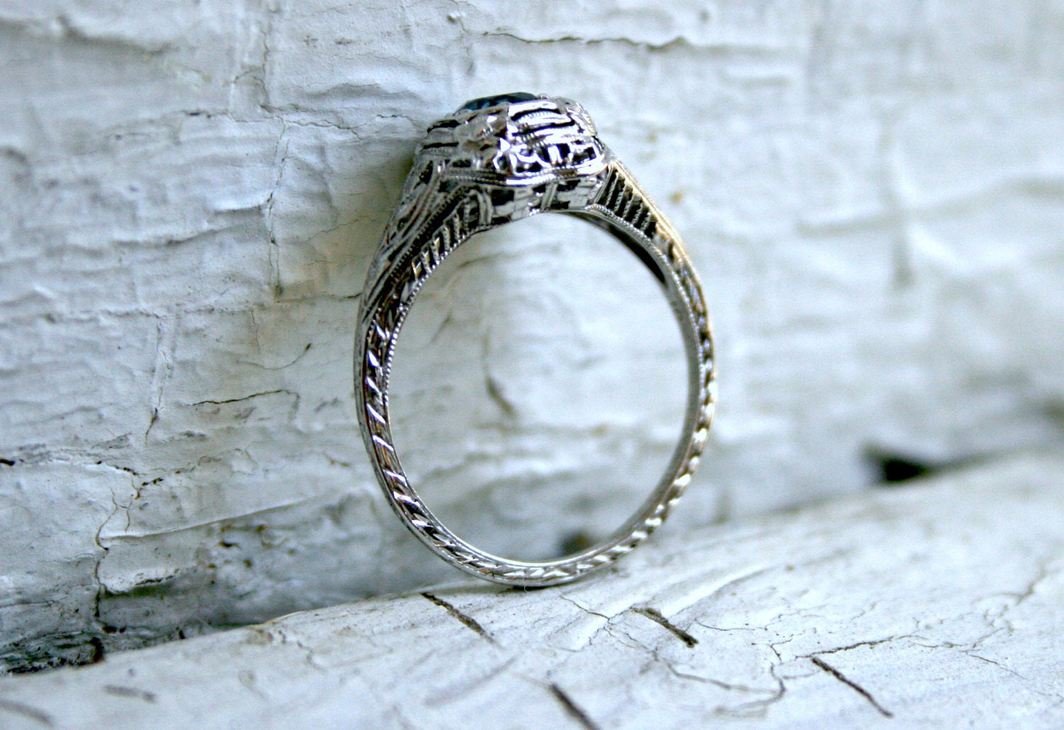RESERVED - Stunning Vintage Platinum Sapphire Engagement Ring.