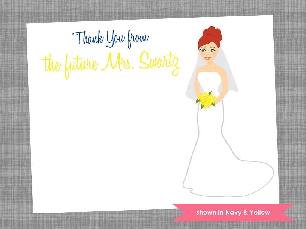 Bridal Shower Thank You Note Cards - Personalized Bride Printed Note Card Set - Colors Customizable Il_570xn