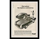 FIAT 850 Spider & Coupe Waitress Photo Ad "Topless Controversy" Vintage Advertisement Wall Art Decor Print
