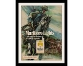 MARLBORO Cowboy & Bull Illustration Ad Print, Vintage Advertising Wall Art Decor