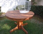 Antique Primitive Round Oak Slatted Pedestal Table reserved for Jennifer