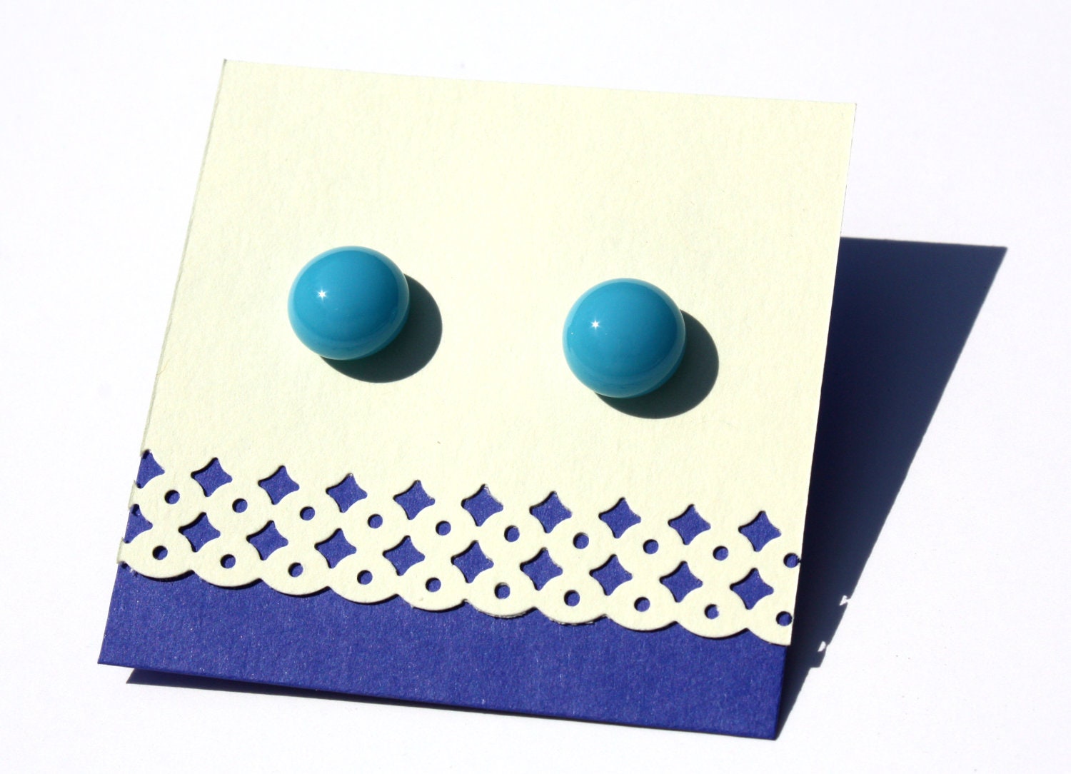 Recycled Glass Earrings - Eco-Friendly Stud Earrings in Vivid Sky Blue