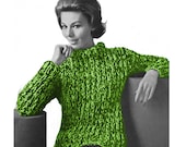 1960s Quick Knit Rolled Collar Super Bulky Sweater  - Knit pattern PDF 6415