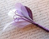 PATRICK White, Lavender, and Grape Purple Peacock Feather Boutonniere, Groom's Boutonniere