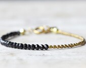Black spinel bracelet: delicate bracelet. Stackable jewelry. Brass & beads collection.