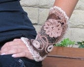 Brown Felted Cuff Bracelet Crochet  Felt Fashion Modern Accessory Wool Fiber Art Sale by Olena Baca