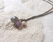 Leaf and lilac flower buds necklace. Violet, mauve, purple colours. Autumn and Fall jewelry. October gifts