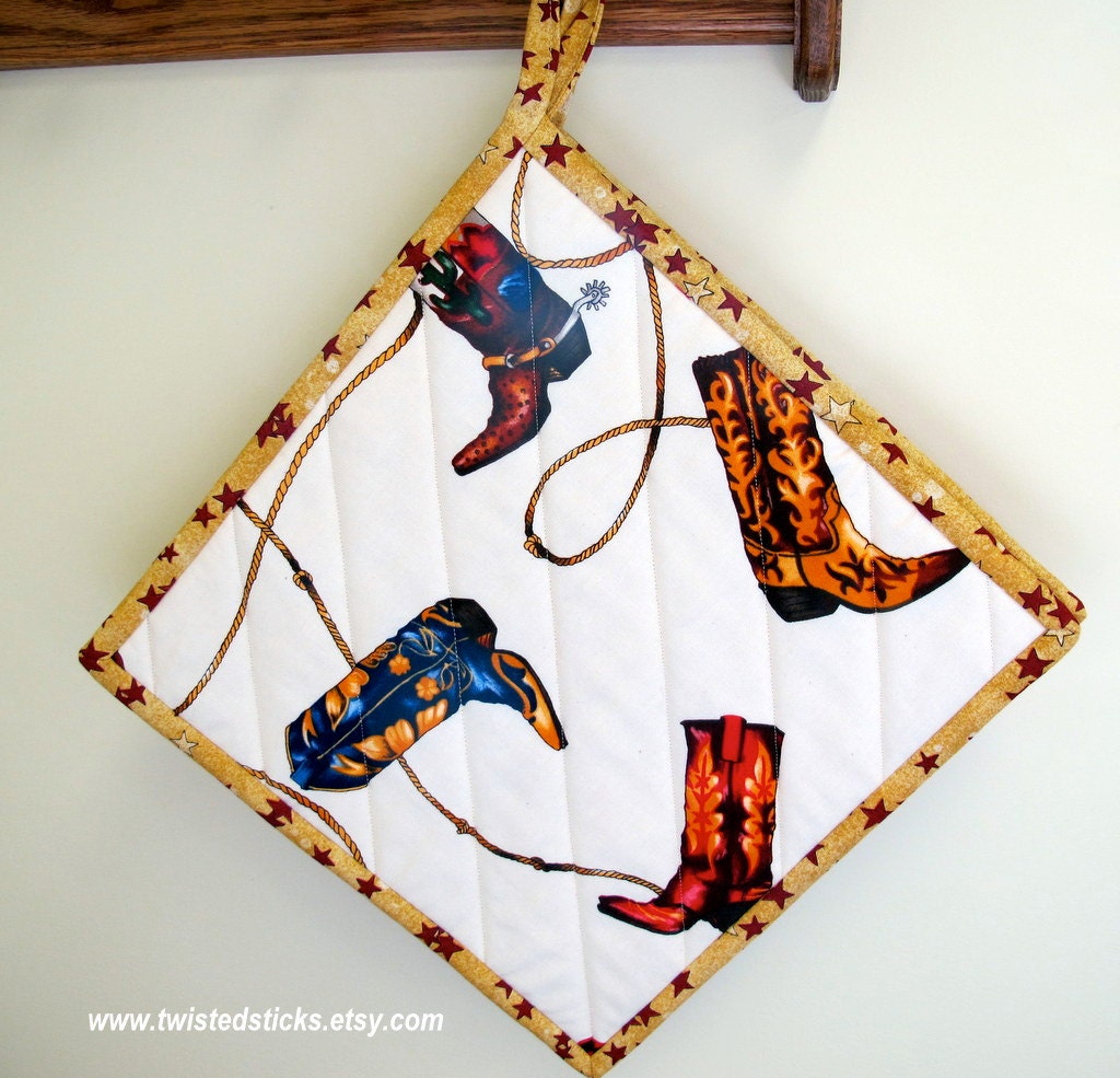 Western Boots Potholder Set, Cowboy Boots, red, brown, western