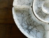 Hazel Atlas Spaghetti Drizzle Milk Glass Appetizer - Black on White - Retro - Modern - Mad Men