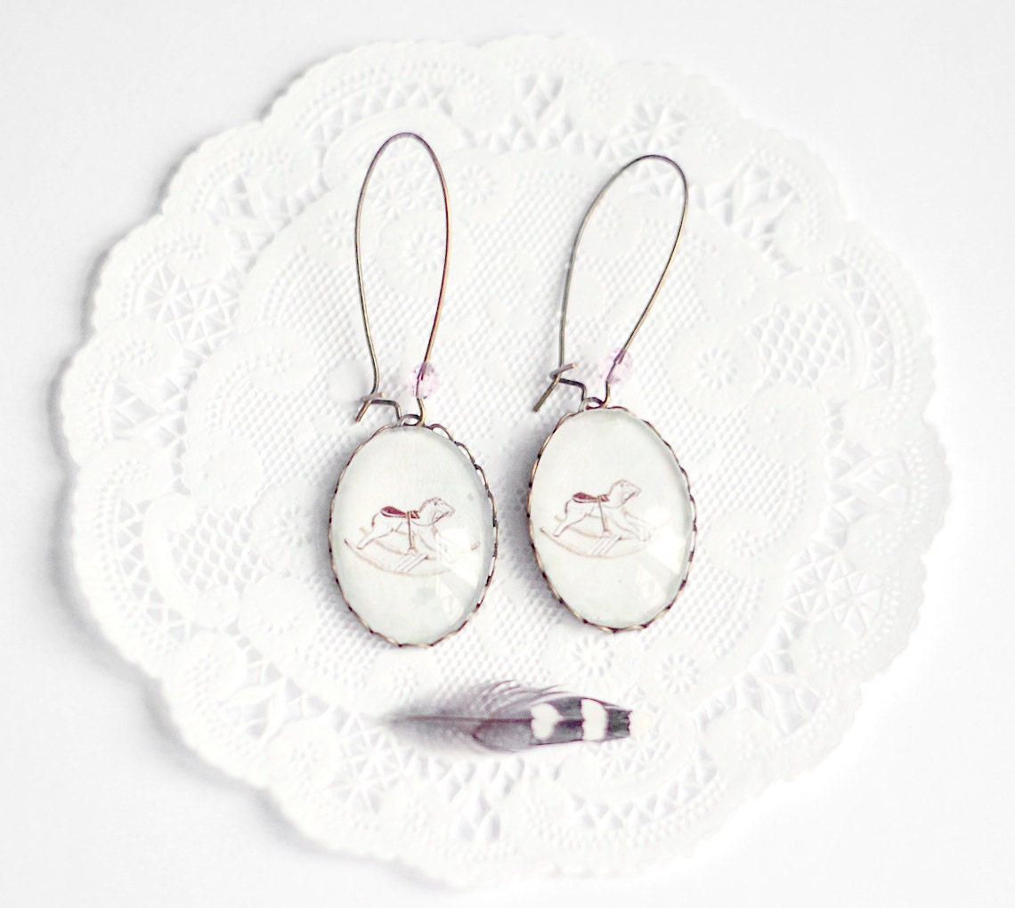 Rocking horse earrings - Art jewelry - Free Worldwide Shipping - Gift for her under 25 USD