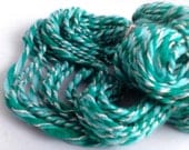 Handspun Yarn - Jackpot (58 yds) Wool Blue Turquoise Green Metallic Gold Art Lucky Skein