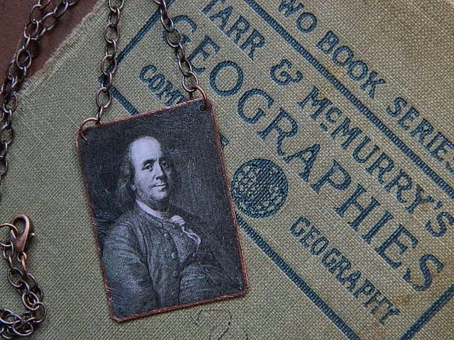 Ben Franklin necklace mixed media jewelry photography jewelry science invention history