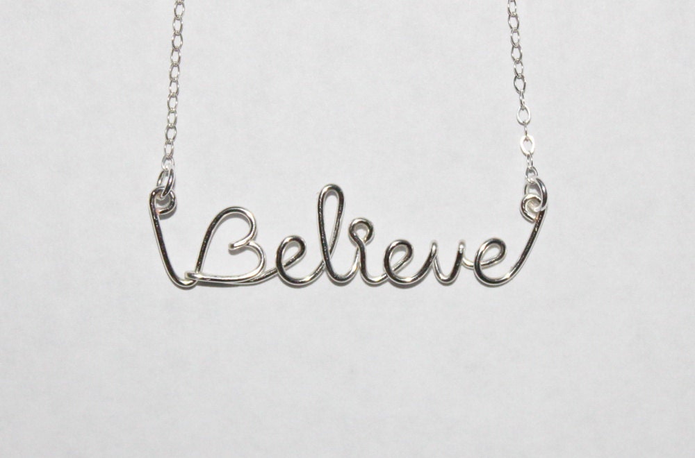 Believe Necklace, Sterling Silver Wire Word