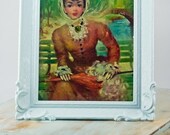 Vintage Framed Victorian French Paris Lady Print-1950s