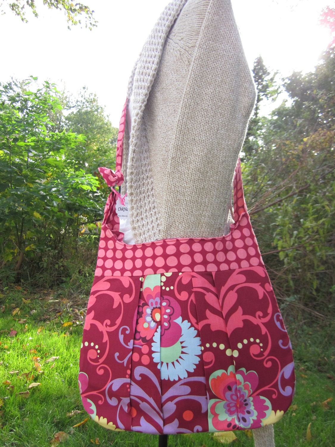 Cross Body Messenger bag, Amy Butler LOVE Paradise Garden Wine