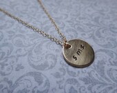 Custom engraved initial charm necklace on gold filled disc - handwritten font style