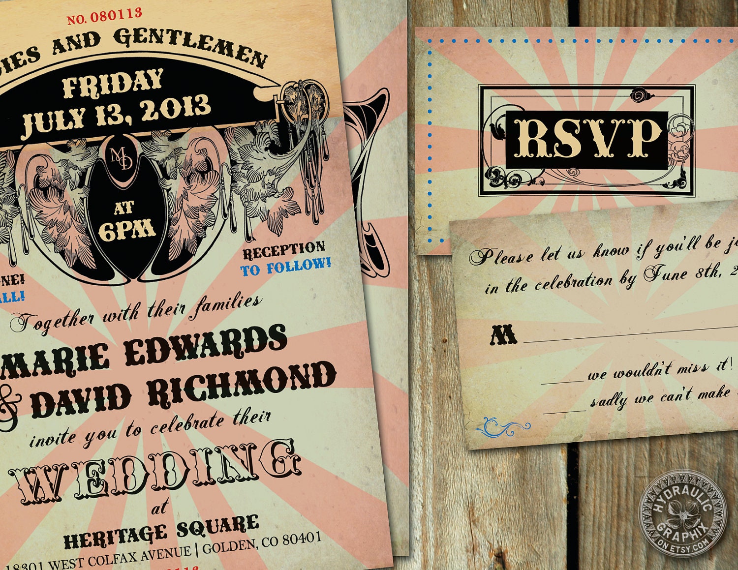 Circus or Carnival theme Invitation and RSVP card with steampunk and vintage circus inspired Il_570xn