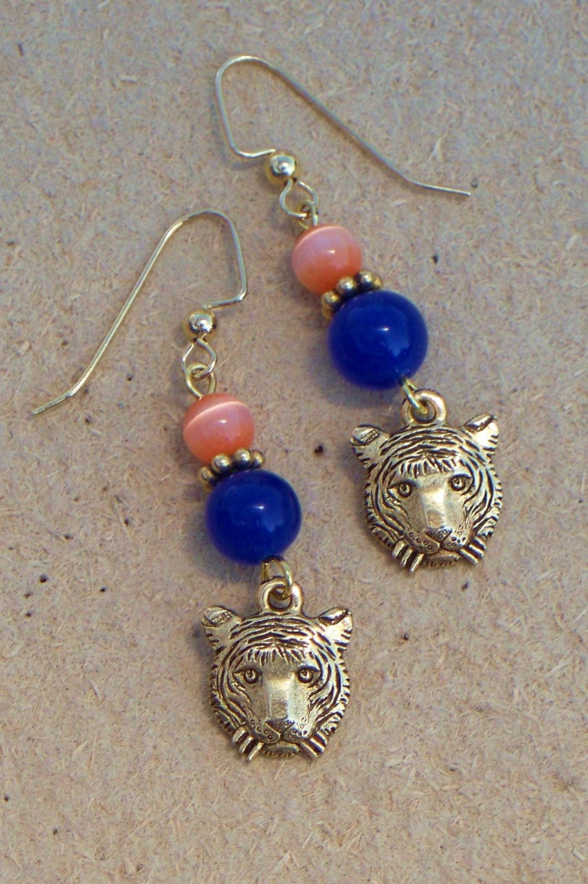 Detroit Tigers Earrings Navy Orange Tiger Charm Opening Day