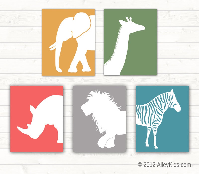 Nursery Art, Jungle Animals, Zebra, Giraffe, Rhino, Lion and Elephant, Pick 4 prints