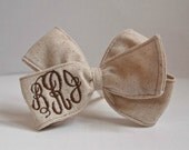 Natural Cotton Monogrammed Hair Bow
