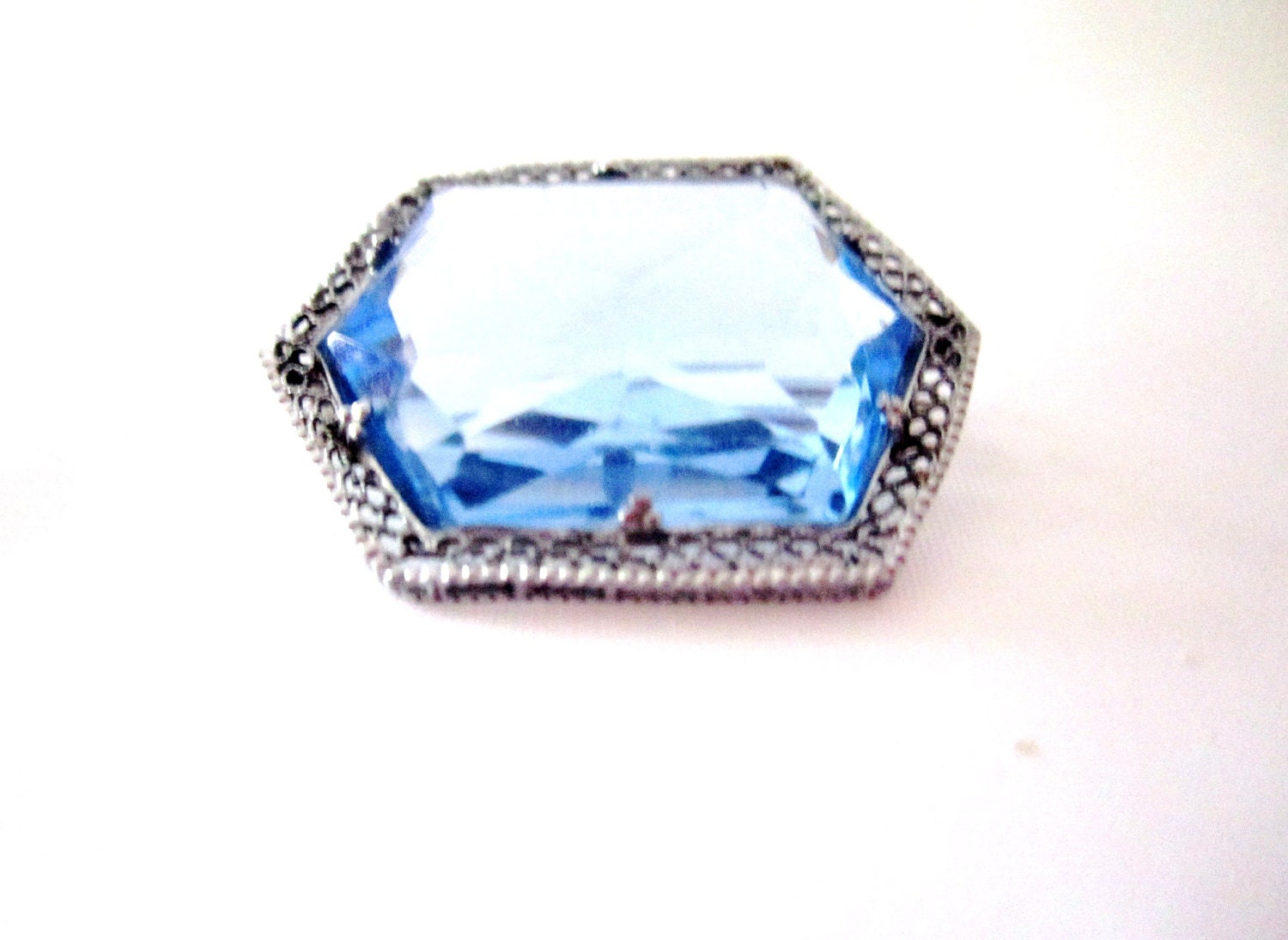 Art Deco Clear Blue Glass Brooch 1920s Vintage