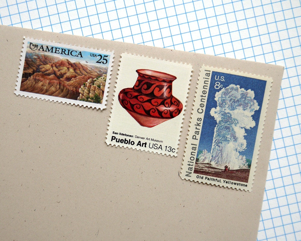 Vintage unused - Western Road Trip - postage stamps to post 5 letters