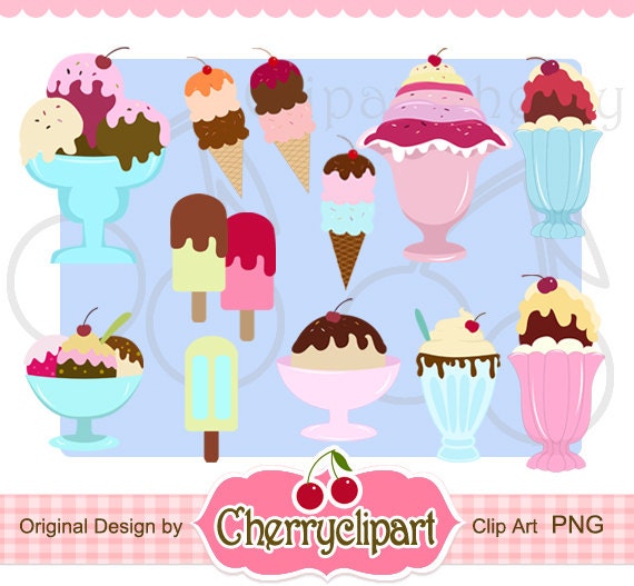 Ice Cream Sundae Digital Clipart Set-Personal and Commercial Use - paper crafts, card making, scrapbooking