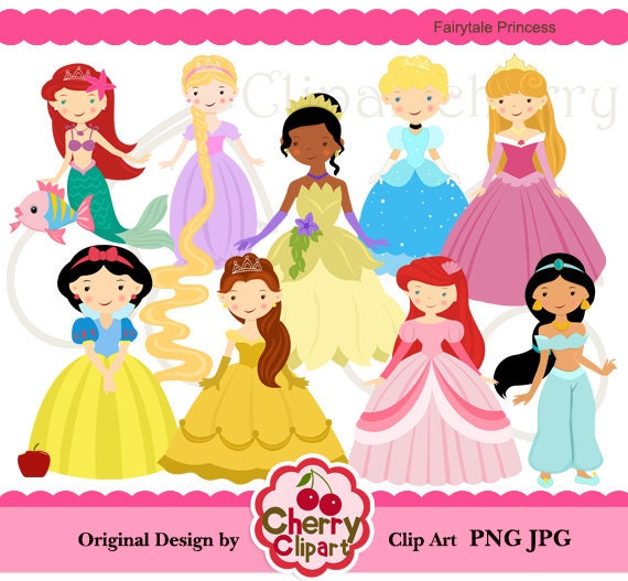 Fairytale Princess Digital Clipart Set for-Personal and Commercial Use- for Card Design, Scrapbooking, and Web Design