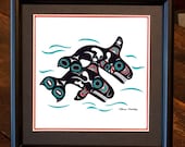 Framed 8 X 8 Giclée Print - Northwest Native "Orcas"