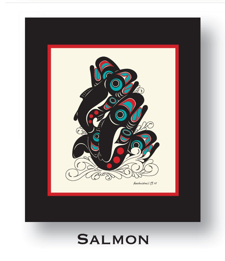 Matted 10X12 Salmon Print - Pacific Northwest Native American