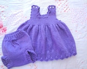 Hand Knit Dress Girl 2,  Purple Dress and Bloomers, Jumper Dress and Diaper Cover Baby/Toddler Outfit - Girlpower