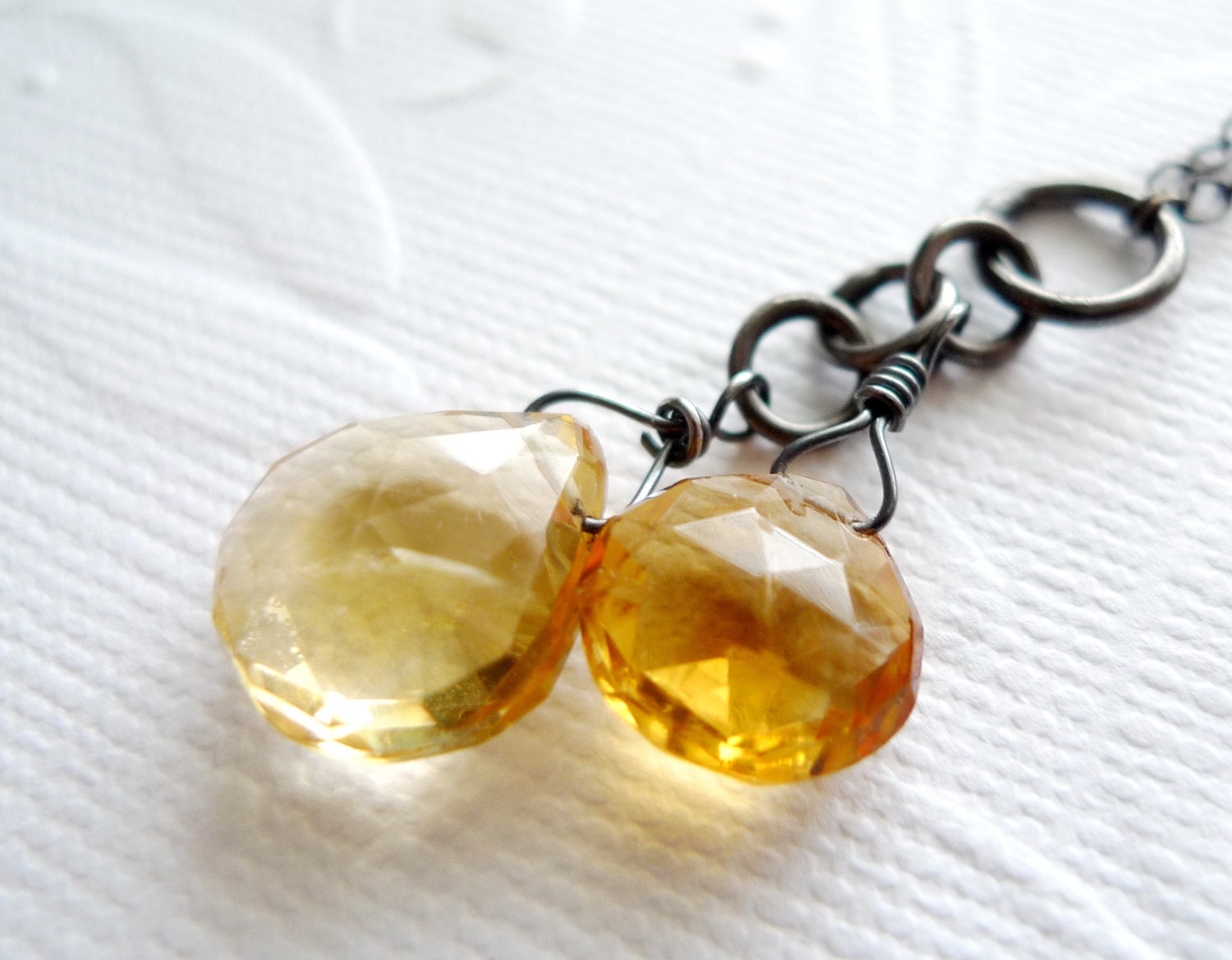 November Birthstone Jewelry - Citrine Oxidized Sterling Silver Necklace